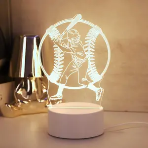 Baseball Player Design USB Powered Night Light, Creative 3D Baseball Design Desktop Decorative Light, Novelty Lighting for Home Bedroom Living Room