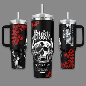 Black Clover Demon Skull Anime Stainless Steel Insulated Travel Tumbler With Handle 20oz 40oz – Dark Grimoire Gothic Manga Coffee Cup