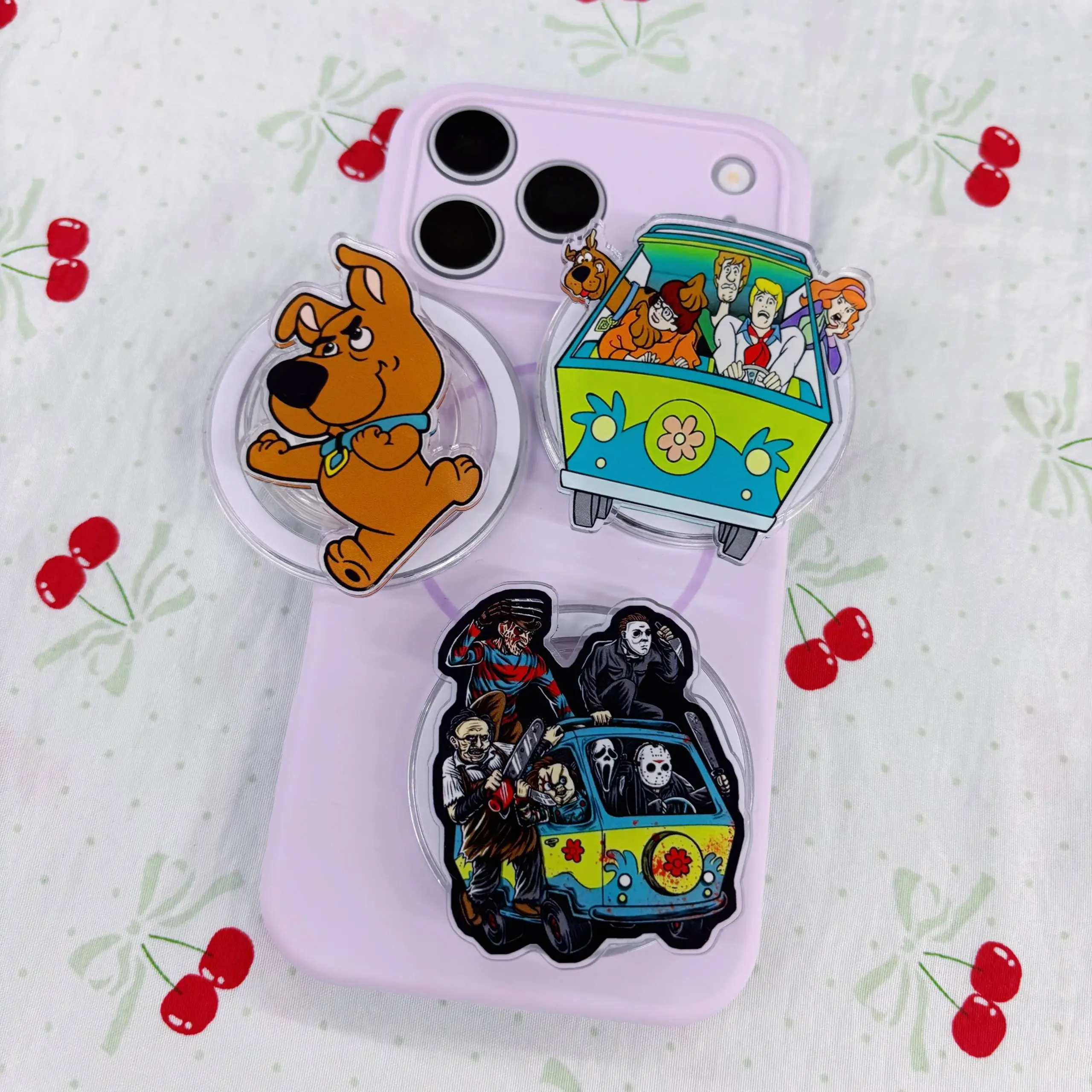 Retro Mystery Dog Phone Grip Acrylic GripTok Set - Cartoon Puppy & Mystery Van Inspired Cell Phone Stand Holder, Funny Gift for Teens Adults