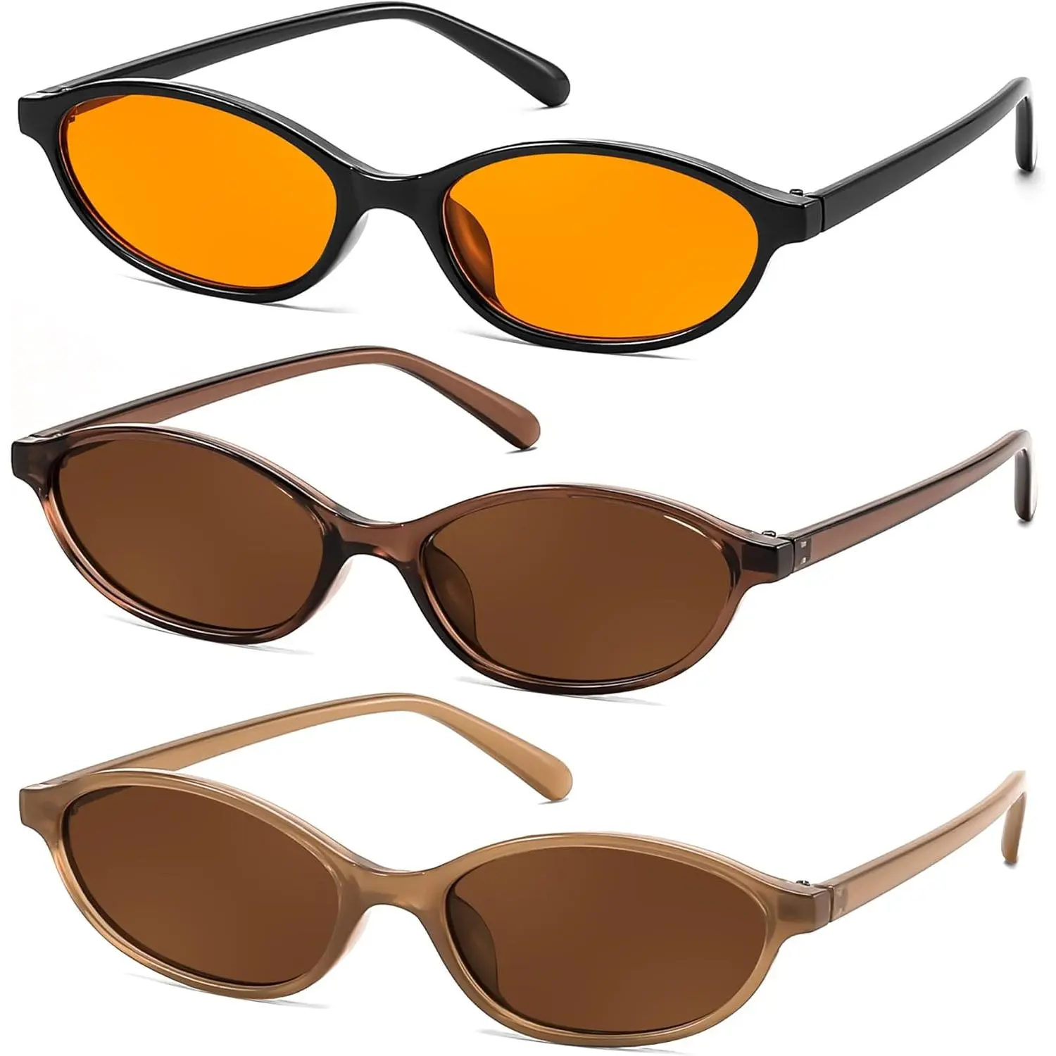 Retro Oval Cat Eye Sunglasses Y2K Trendy Narrow Sunnies FEISEDY Retro Oval Cat Eye Sunglasses for Women 90s Narrow  main image 2
