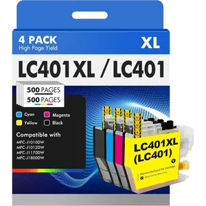 LC401 LC401XL MFC-J1010DW Ink Cartridges for Brother Printer LC 401 401XL for MFC-J1010DW MFC-J1170DW MFC-J1012DW MFC-J1800DW MFC J1010DW - 4 Pack High Yields Black Cyan Magenta Yellow