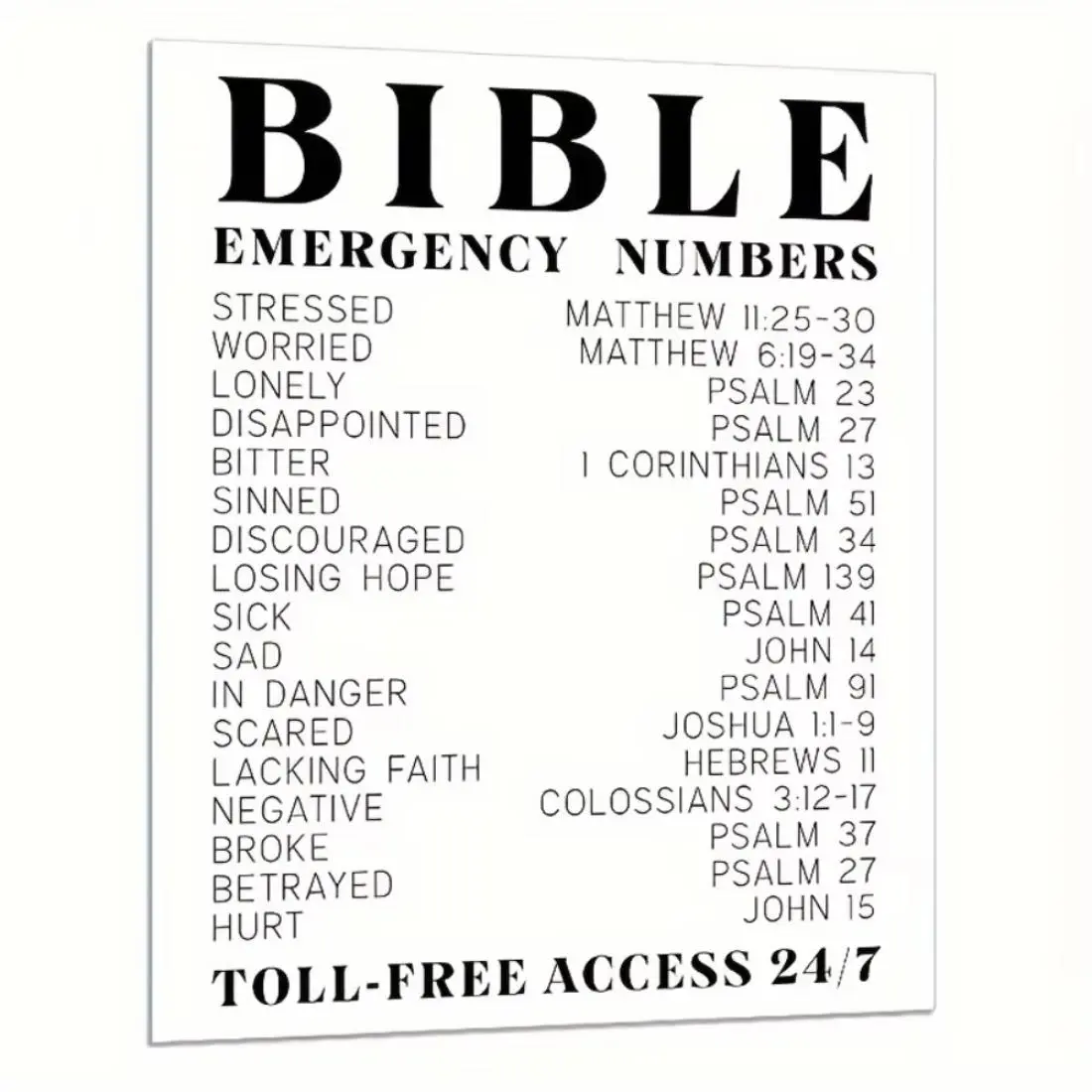 Bible Verse Emergency Numbers Wall Art, Inspirational Spiritual Typography Wall Art, Religious Gift for Men and Women, Religious Decorations