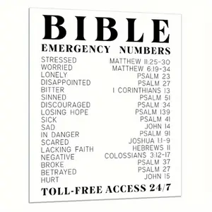Bible Verse Emergency Numbers Wall Art, Inspirational Spiritual Typography Wall Art, Religious Gift for Men and Women, Religious Decorations