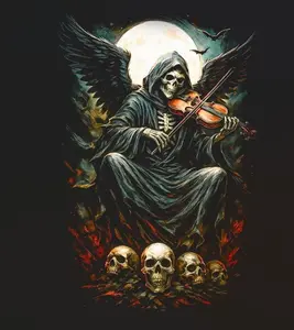 Halftone Skull Design for Black Fabric Ready to Press Heat Transfer DTF Transfer Direct to Film Heat Press Settings 300-320°F Cotton Polyester Firm Press Instructions