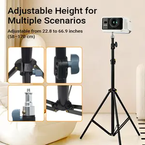 Projector Floor Stand, Folding Portable Tripod Mount for Projector, Camera & Webcam, Adjustable Height 23"–67", Supports up to 4 lb