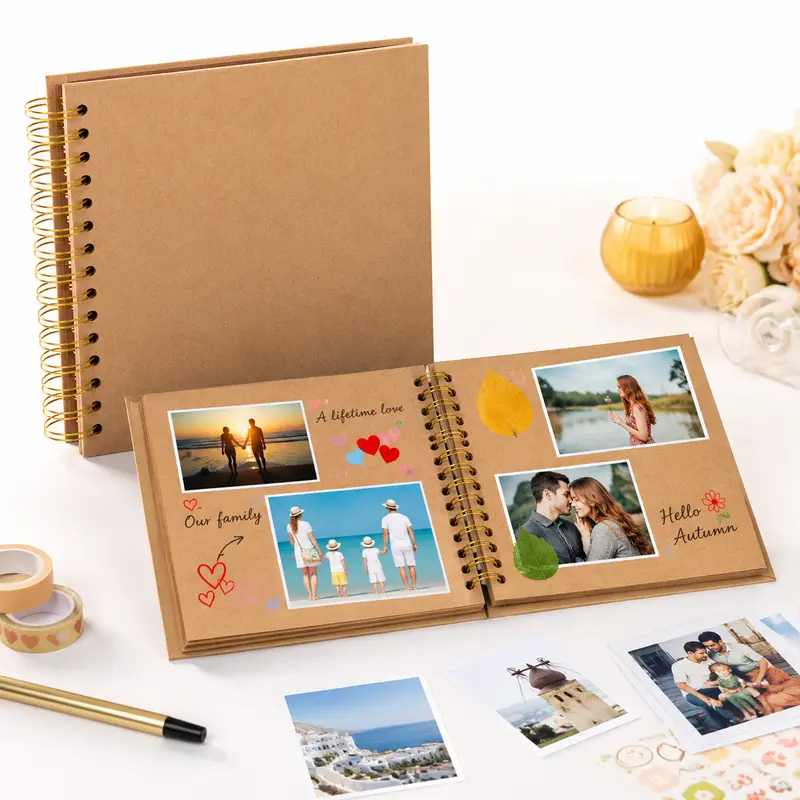 8x8 in DIY Spiral Travel Scrapbook Album - 40 Lay-Flat Pages Photo Journal Book, Scrapbook Supplies, Versatile Gift for Him (Birthday, Anniversary) Suitable for All Ages