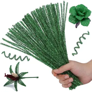 Pipe Cleaners, 100 count Christmas Pipe Cleaners Craft Supplies, Glitter Green Pipe Cleaners Bulk Fuzzy Sticks for DIY Art and Craft Projects Home Decoration