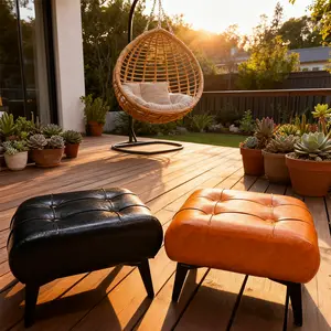 Vintage High-Quality Waxed Leather Ottoman