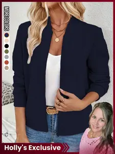 【Holly Exclusive】Women's Fashion Casual Commuter Jacquard Jacket, Casual Fashionable Outerwear, Long Sleeve Fitted Coat, Spring & Fall Wear, Plain Design