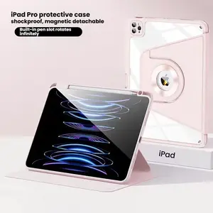 Magnetic Detachable Rotating Case with Pencil Holder for iPad - Shockproof| Fit 2024-2025 iPad Pro 11" / 13", iPad Air 6 / 7 (11" & 13") Pink