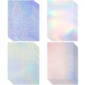 36 Sheets A4 Holographic Paper Sticker Transparent Waterproof Self Adhesive Film 11.7 x 8.3 Inches