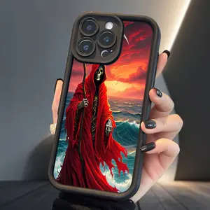 Red Robe Santa Muerte Print Case for iPhone 17 Air 16 16e 15 14 13 12 11 Pro Max Plus X XS Soft Matte TPU Armor Lens Protection Rugged Phone Back Cover Shockproof Drop Protection
