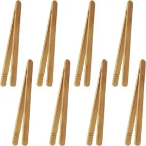 7 inch bamboo kitchen utensil tongs reusable bamboo toast tongs for toast kimchi fruit and tea 8 pcs