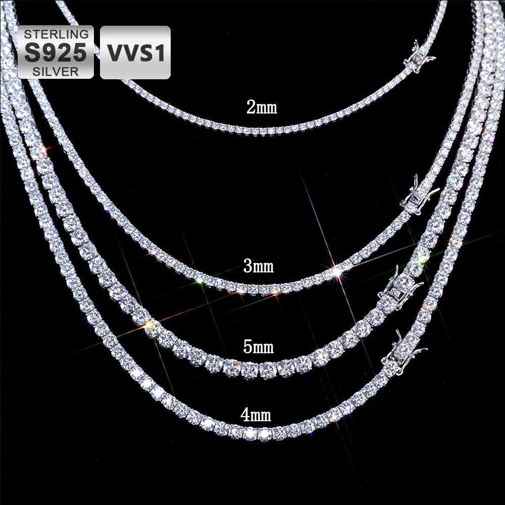 925 VVS Moissanite Tennis Chain Fine Jewelry 2/3/4/5MM Width Iced Out Bling Moissanite Bracelet Sterling Silver for Women Men