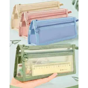Customizable Transparent Pencil Case with Name Random Styles Grid Designed Student Stationery Essential for Exams Back to school Season School Learning Supplies