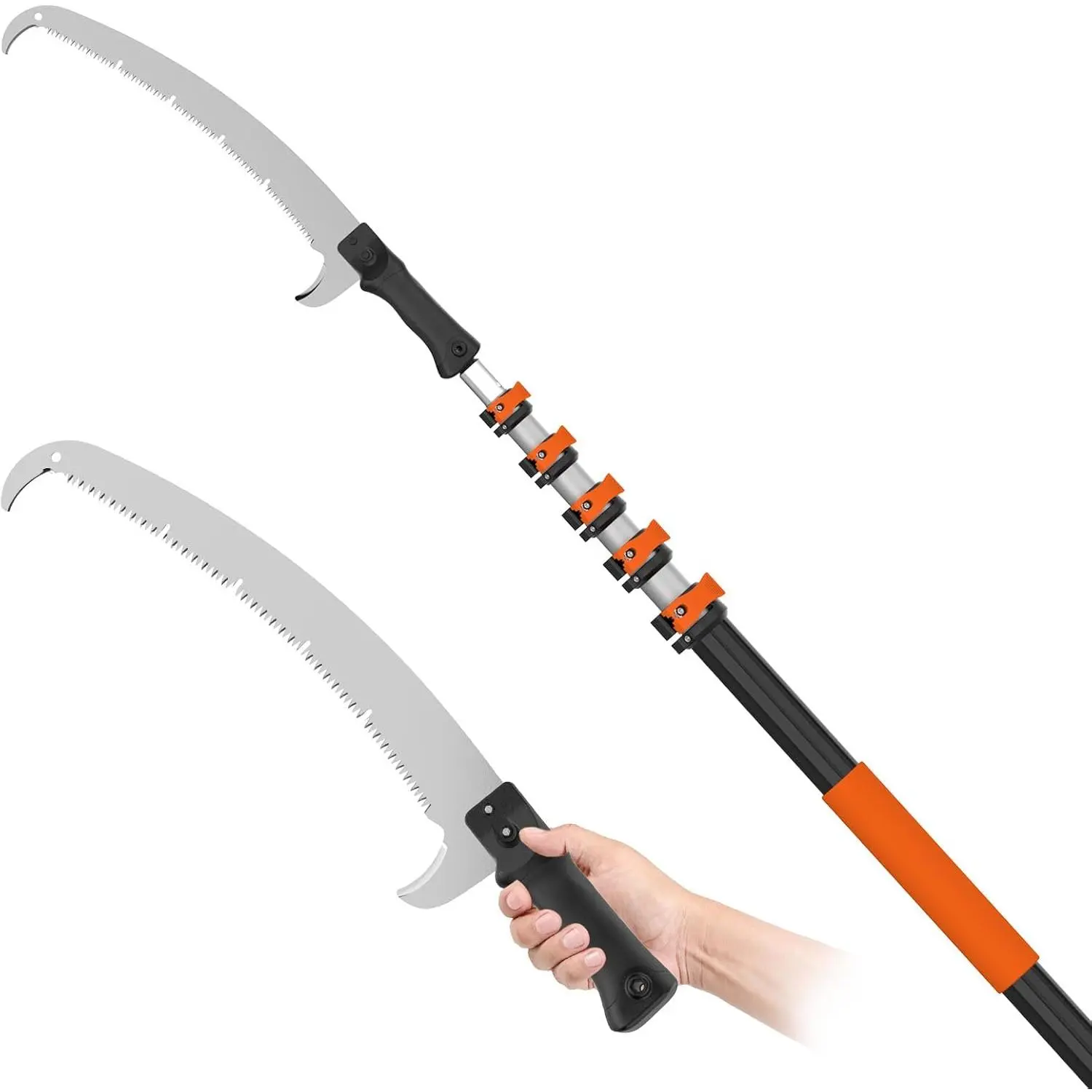 Carbon Steel Telescoping Tree Pole Saw with 5-24ft Range Extendable Pole, Anti-Slip Grip, Manual Tree Trimming Tool for Yard, Garden