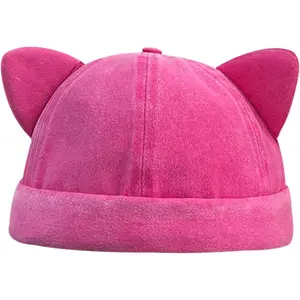 Cute Beanies Kitten Brimless Hat Docker Cap Skullcap Beanie Rolled Cuff Hat No Brim Hats with Adjustable