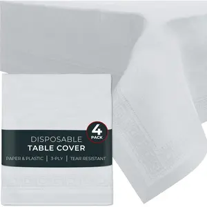 Paper Tablecloths for Rectangle Tables | 54" X 108" - 4 Pack | White Paper Disposable Tablecloth | 3-Ply  Paper & Plastic Table Cloths for Parties Disposable