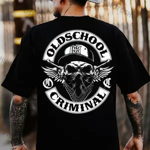 OLD SCHOOL CRIMINAL Hip-hop Skull Print T-shirt, hoodie unisex fashion, soft fabric, loose fit.