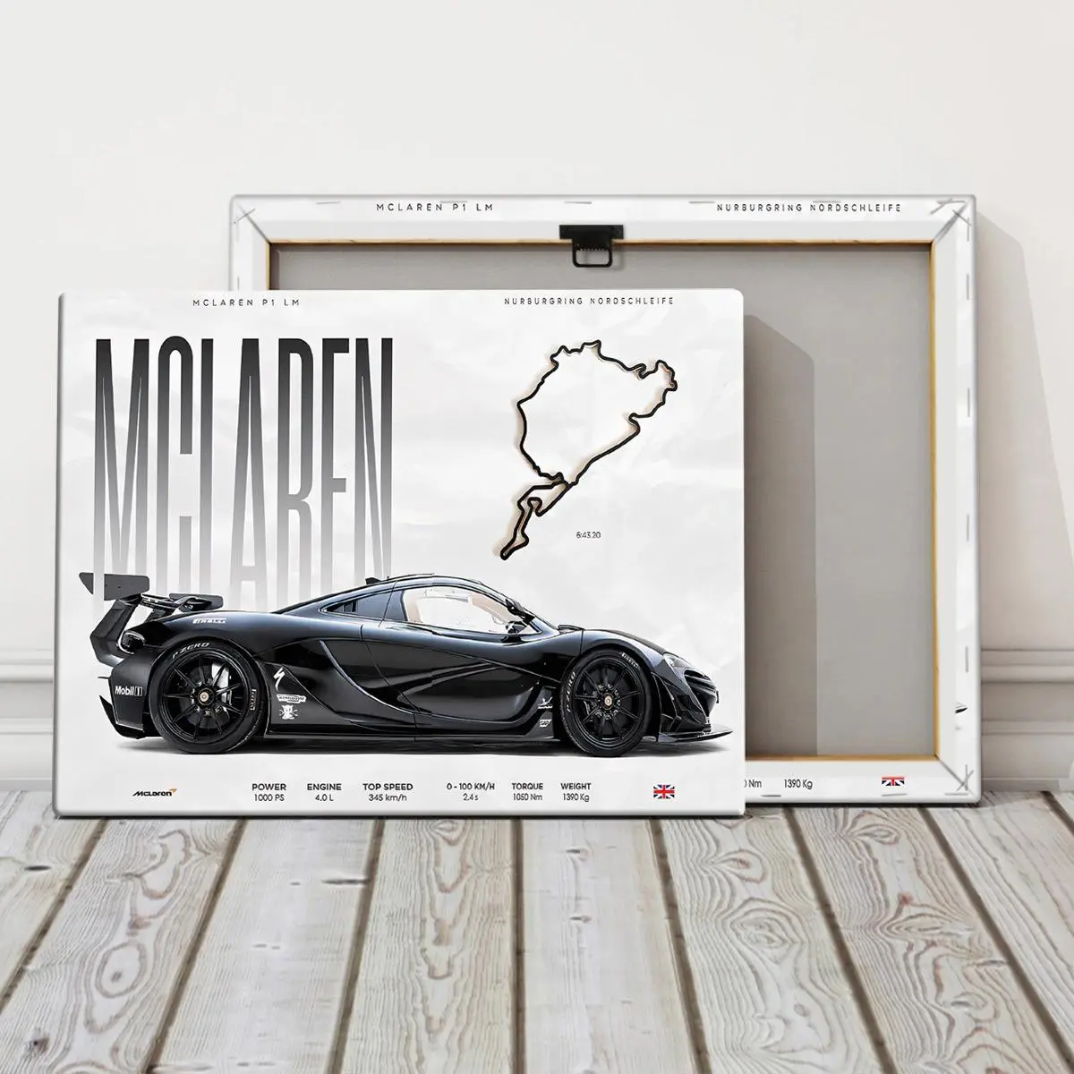 McLaren P1 GTR Supercar Pattern Wooden Framed Canvas Painting, Modern ...