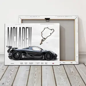 McLaren P1 GTR Supercar Pattern Wooden Framed Canvas Painting, Modern Art Design, Modern Wall Art Painting, Wall Art Decor for Home Living Room Bedroom Office, Ornaments
