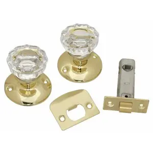 Passage Door Latch Set, Glass Knobs - Polished Brass