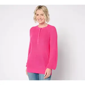 Belle by Kim Gravel Ribbed Henley Blouson Sleeve Sweater Belle by Kim Gravel Ribbed Henley Blouson Sleeve Sweater