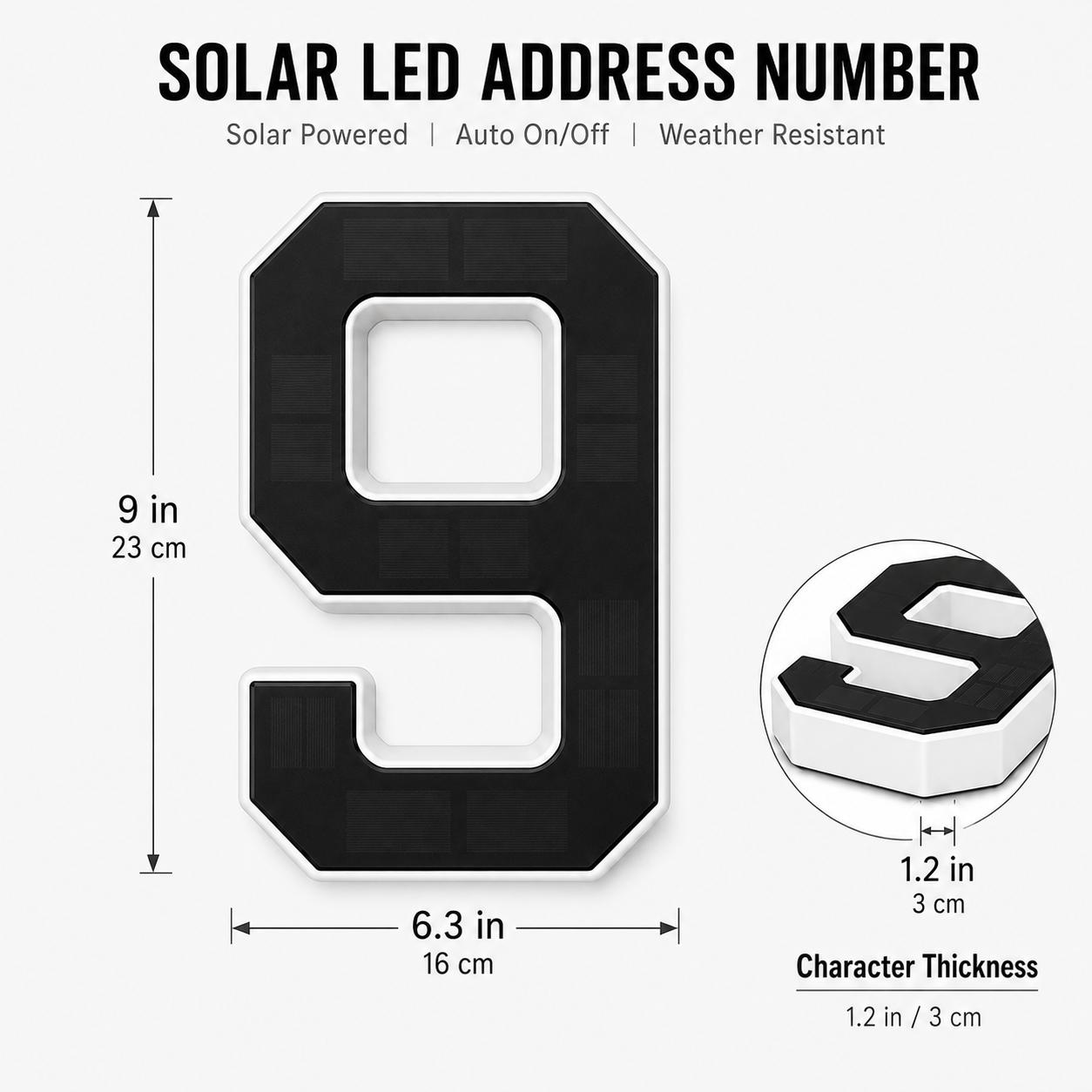 9-Inch Wireless Solar-Powered LED Address Sign, Backlit House Number Plaque for Home, Mailbox, Fence, Easy No-Wiring Installation