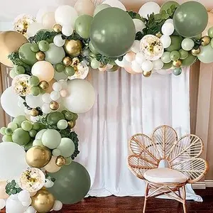 Sage Green Balloon Garland Kit, gold white Balloon With eucalyptus leaves for Baby Shower Bridal Shower Birthday Safari Party Decor Metallic Photo