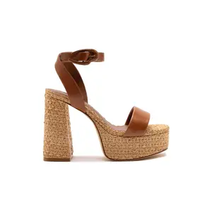 Dolly Verona Sandal In Caramel Leather and Natural Raffia