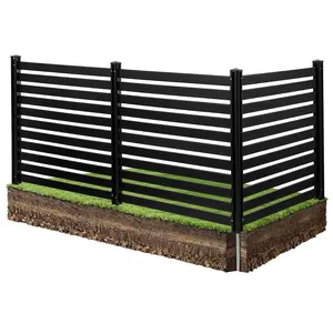 VEVOR 3 Panels Outdoor Privacy Screen, 50 x 48 in Air Conditioner Fence with 27.6 in Ground Stakes, Pool Equipment Enclosure, Vinyl Privacy Fence, Ideal for Trash Can and A/C Units, Black