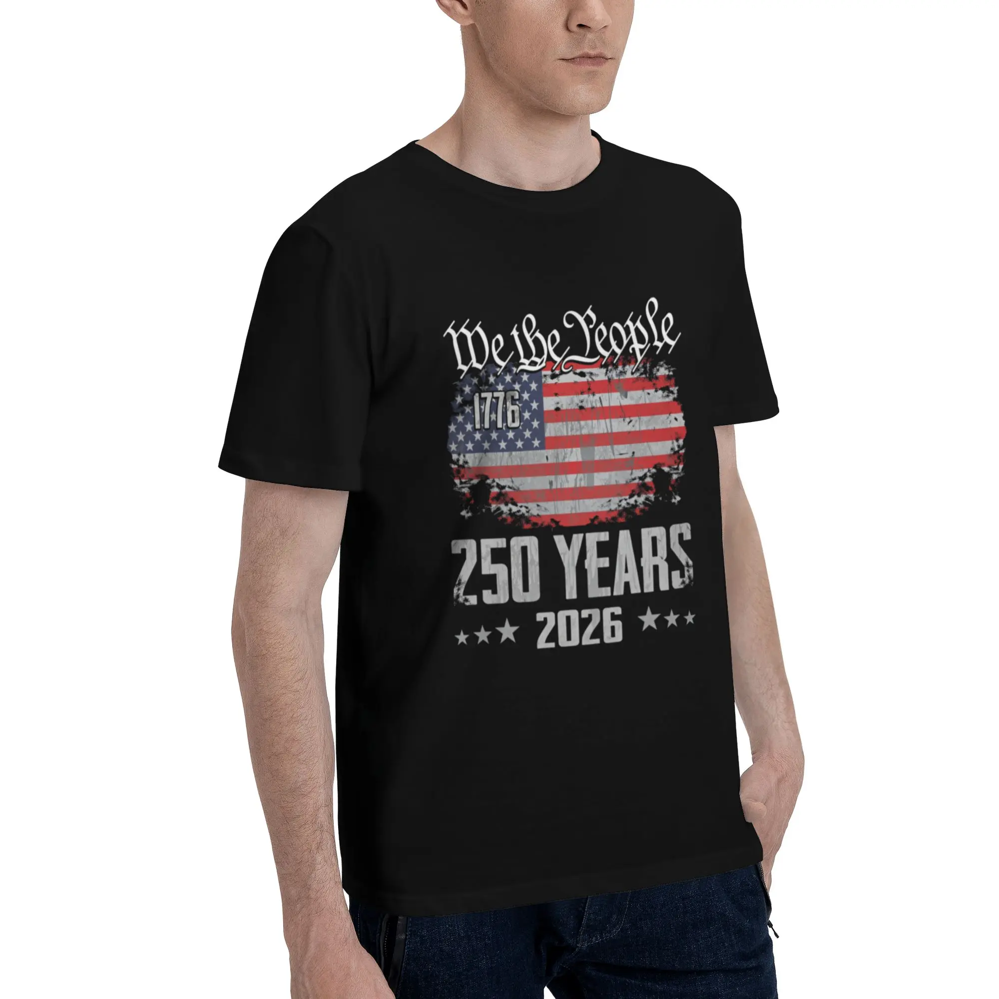Men's Casual Short-Sleeve T-Shirt, Vintage 1776-2026 250th Birthday 4th July Menswear Top