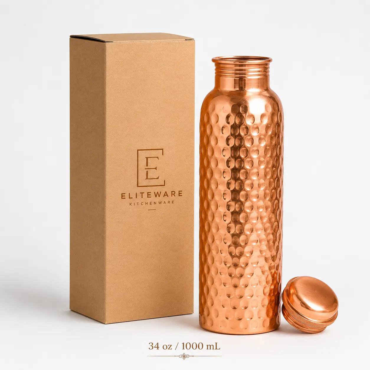 Copper Water Bottle - 34oz - Handcrafted Ayurvedic 100% Pure Copper Water Bottle for Drinking |Men & Women| Leak-Proof Lid BPA Free Non-Insulated & Eco Friendly with Premium Quality for Sport & Travel