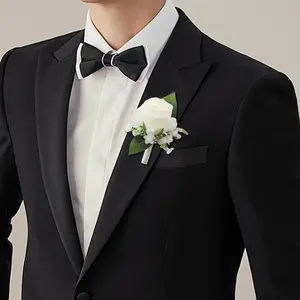 3-piece set of white rose wedding bouquets suitable for brides, elegant artificial rose boutonnieres suitable for grooms and groomsmen, wrist flowers for brides and bridesmaids, wedding decorations, wrist flowers for mothers, bridal shower hand-tossed bou