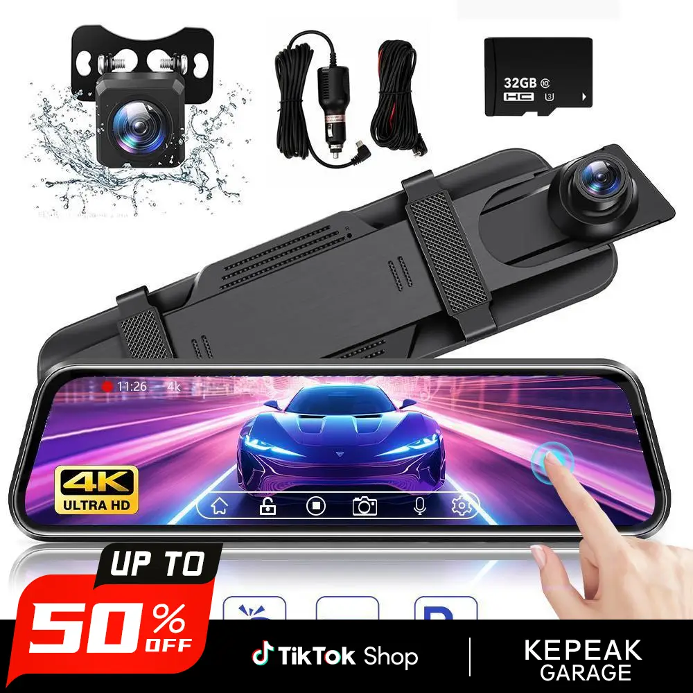 Front & Rear Dual Dash Cam, 1080P, 10 Inch Full Touch HD Car Dual Lens DVR Rearview Video Dash Cam Camera