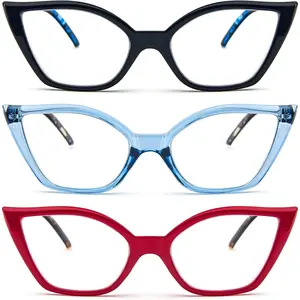 Cat Eye Reading Glasses for Women 3 Pack Anti Blue Light Computer Readers Stylish Retro with Spring Hinge