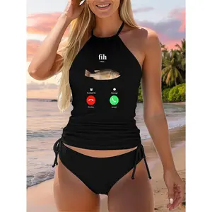 Fih Calling Remind me Message Decline Accept Phone Call Fish Two Piece Swimsuit