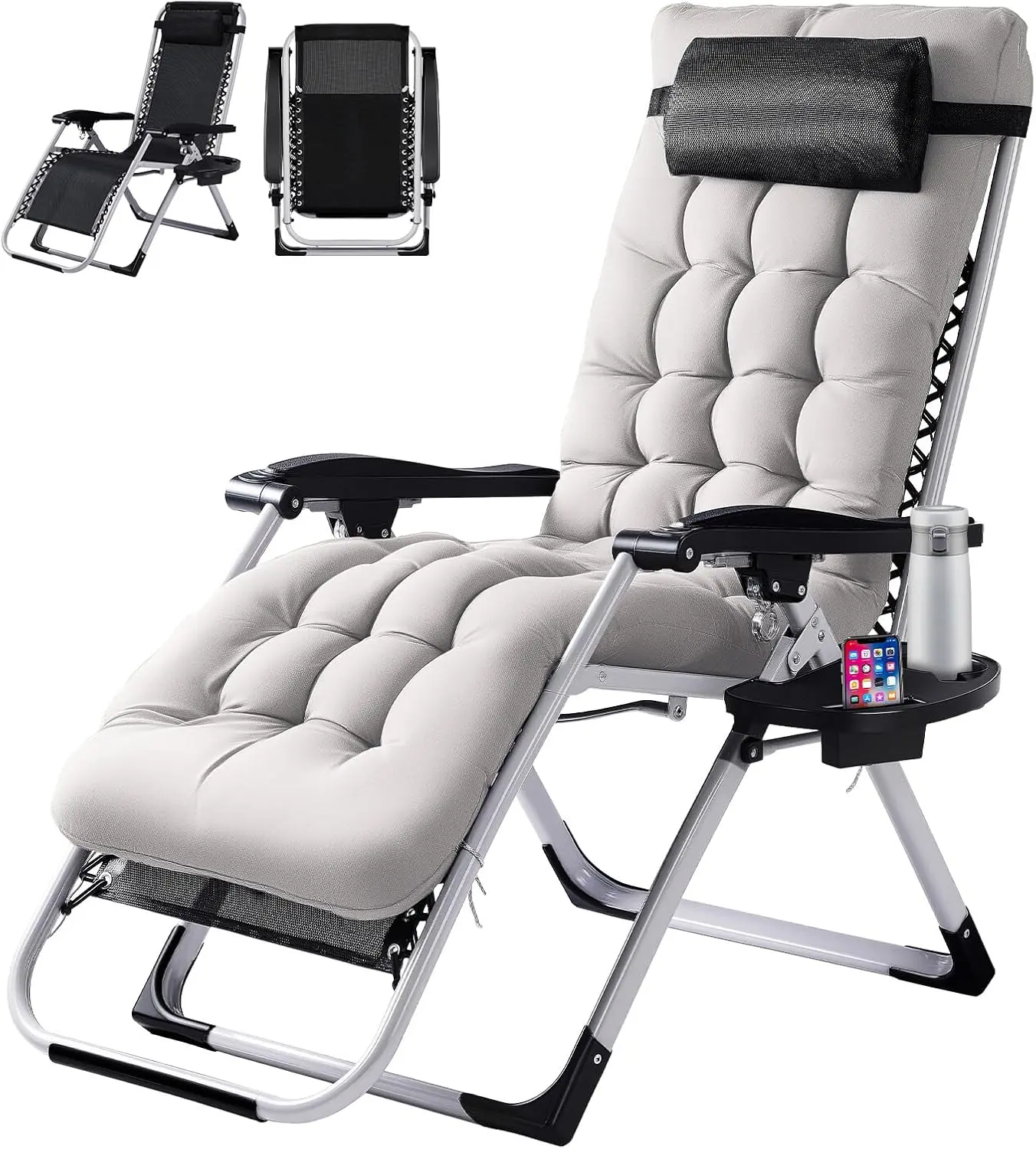 Padded Zero Gravity Chair, Lounge Chair with Removable Cushion Tray, Folding Reclining Patio Chairs, Recliner Chair for Lawn,Indoor and Outdoor