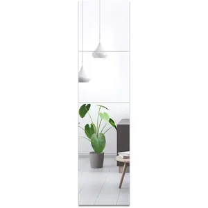 (R) Full Length Mirror Tiles, Frameless Glass Wall Mirror 12 Inch x 4 count,  Mirror, Long Mirror, Gym Mirrors for  Gym, for Door, Closet, Room, Easy to Install