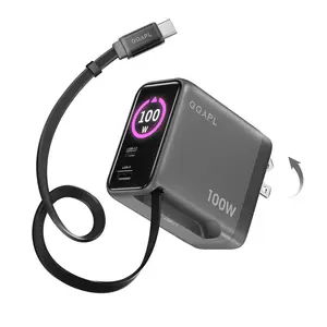 QQAPL 100W USB C Charger Block, GaN Retractable Charger with Smart Display&Foldable, Compact Travel MacBook Wall Charger,Fast Power Adapter for MacBook Pro/Air/Neo, iPhone 17, Galaxy S26, Pixel, iPad, DJI
