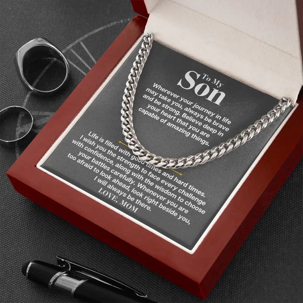 To My Son - Wherever Your Journey - From Mom - Dad - Gift Set with Message Card, Anniversary Necklace, Gift for Sons, Teenagers, Boys, Birthday Christmas Gift Pendant Chain Necklace