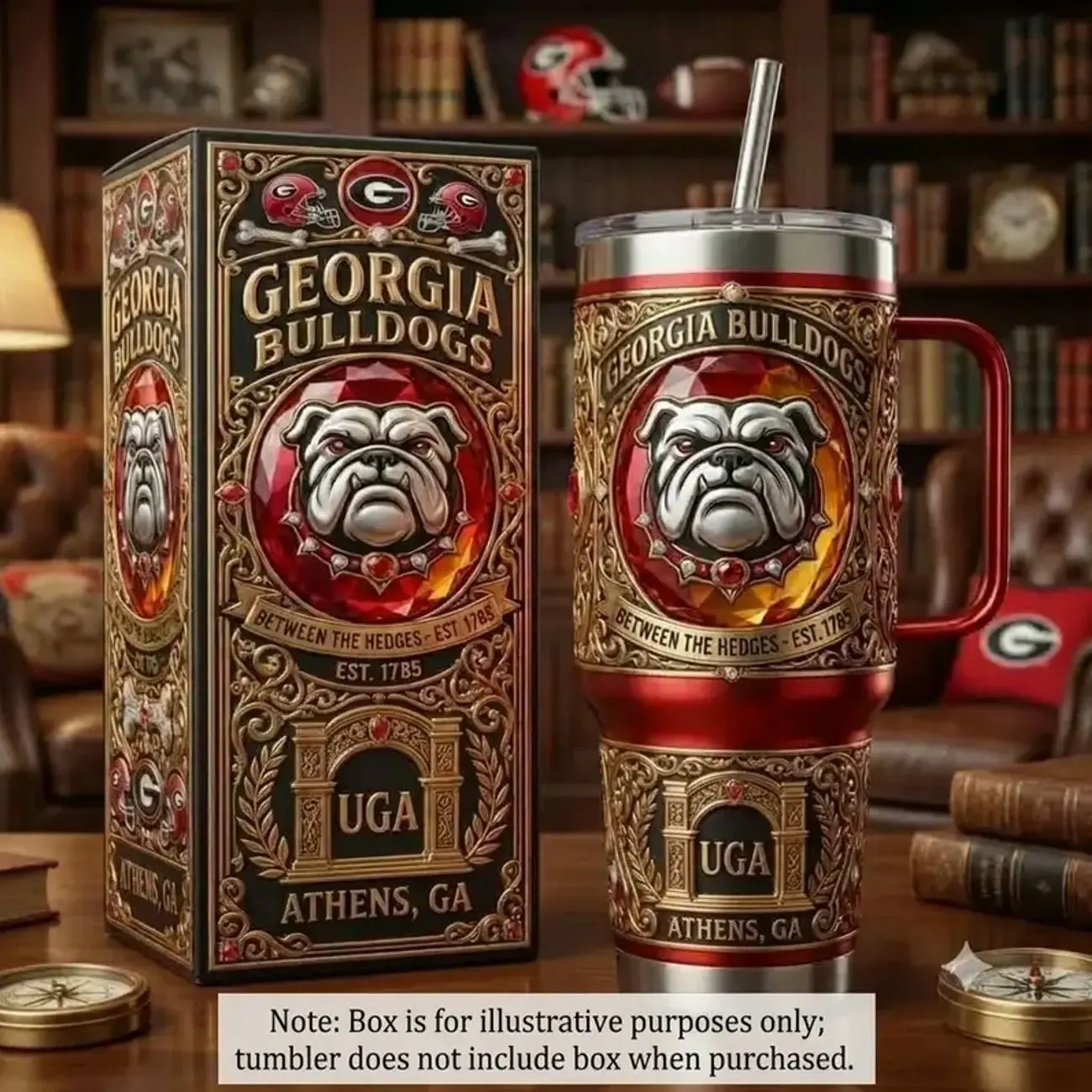 Georgia Bulldogs Tumbler 40oz, Georgia Football Tumbler with Handle, Bulldogs Fan Gift, Red Black Gold Stainless Steel Tumbler, College Football Drinkware, Game Day Gift for Georgia Fans, Insulated Water Cup DDDFD23DD
