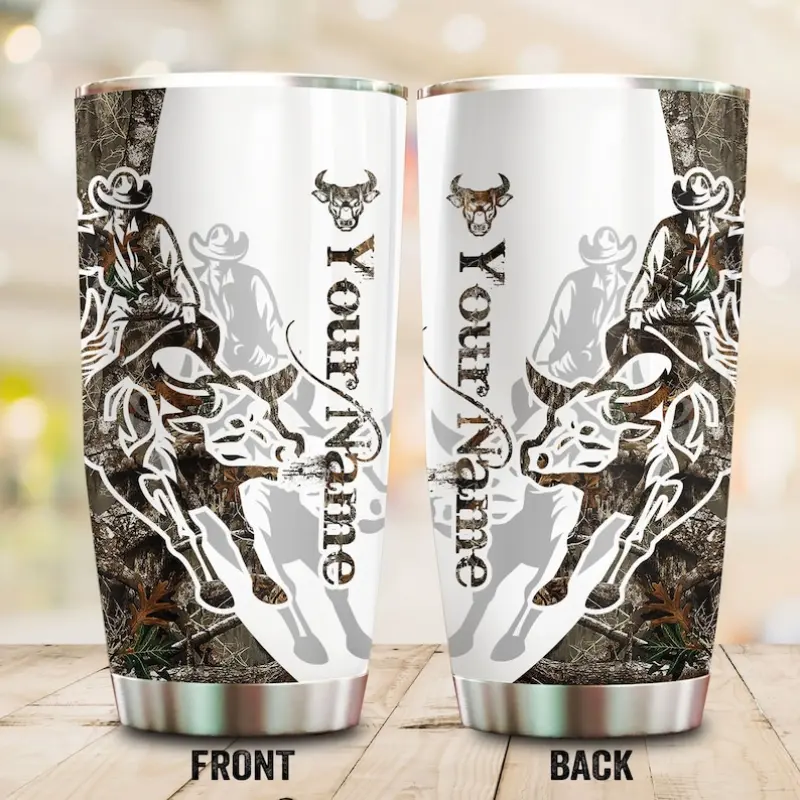 Personalized Bull Riding Tumbler, Rodeo Cowboy Bull Riding Tumblers, Bull Riding Coffee Travel Mug, Gift For Bull Rider, Men, Dad, Husband