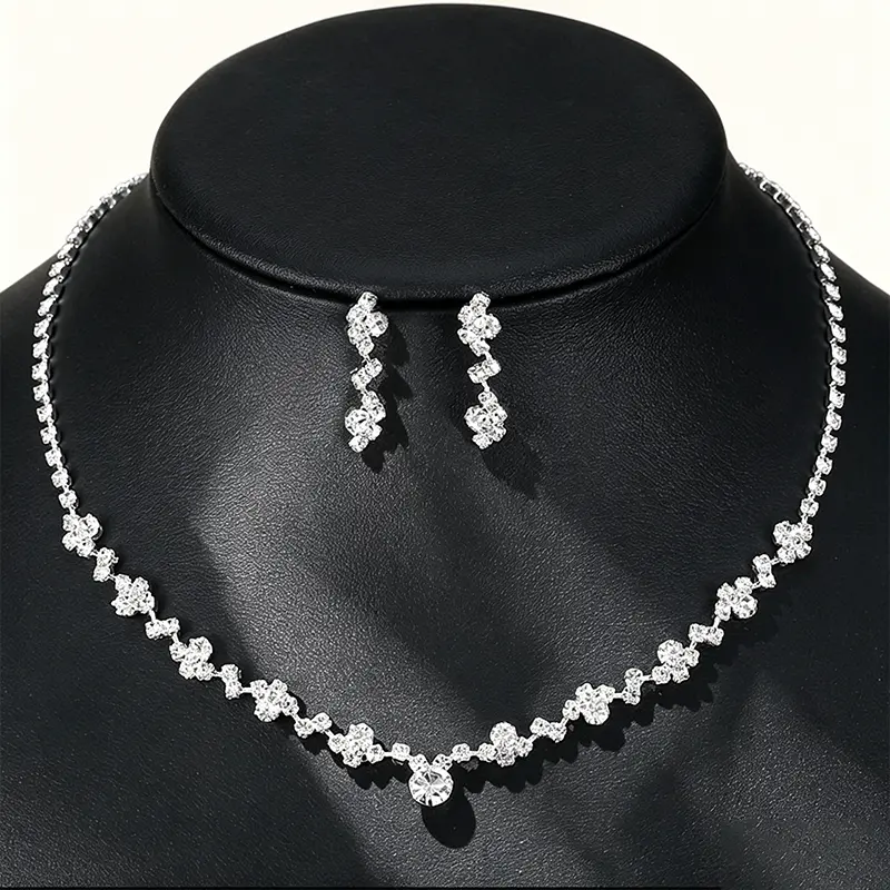 Bridal Crystal Jewelry Set for Women, Formal 3-Piece Collection with Necklace, Earrings, and Bracelet for Weddings, 10 * 8 * 3 cm