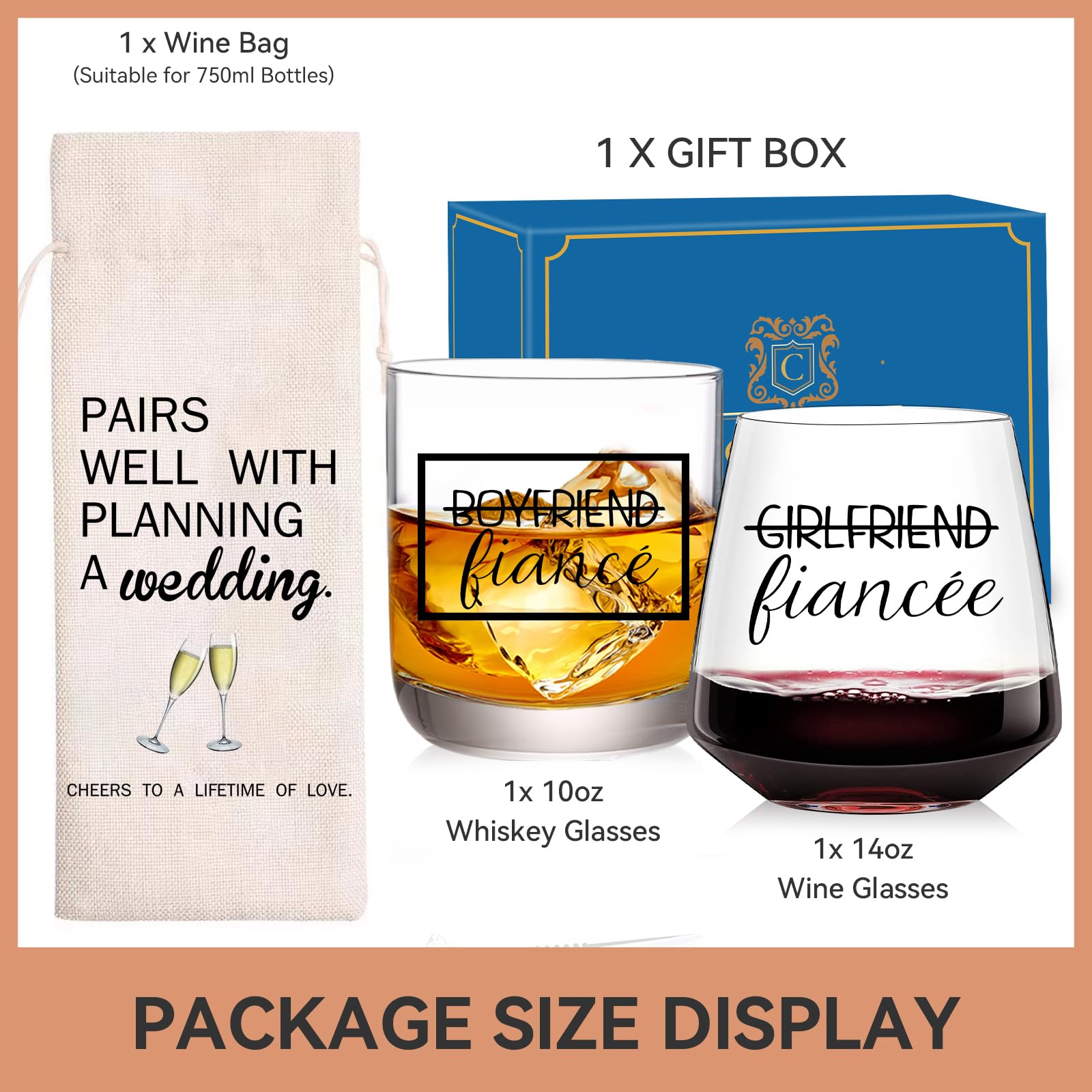 Wine Glasses for Couples - Engagements Gifts for Her Fiance Fiancee - Perfect Christmas Gift for Newly Engaged Bridal Party - Drinkware glass can
