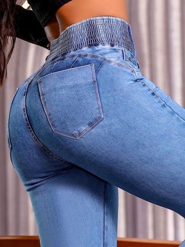 Women's Kardashian style High Waist Denim Skinny Flare Pants Butt Lifting Slim Fit Jeans Sexy Elastic Comfortable Long Pants for All Seasons