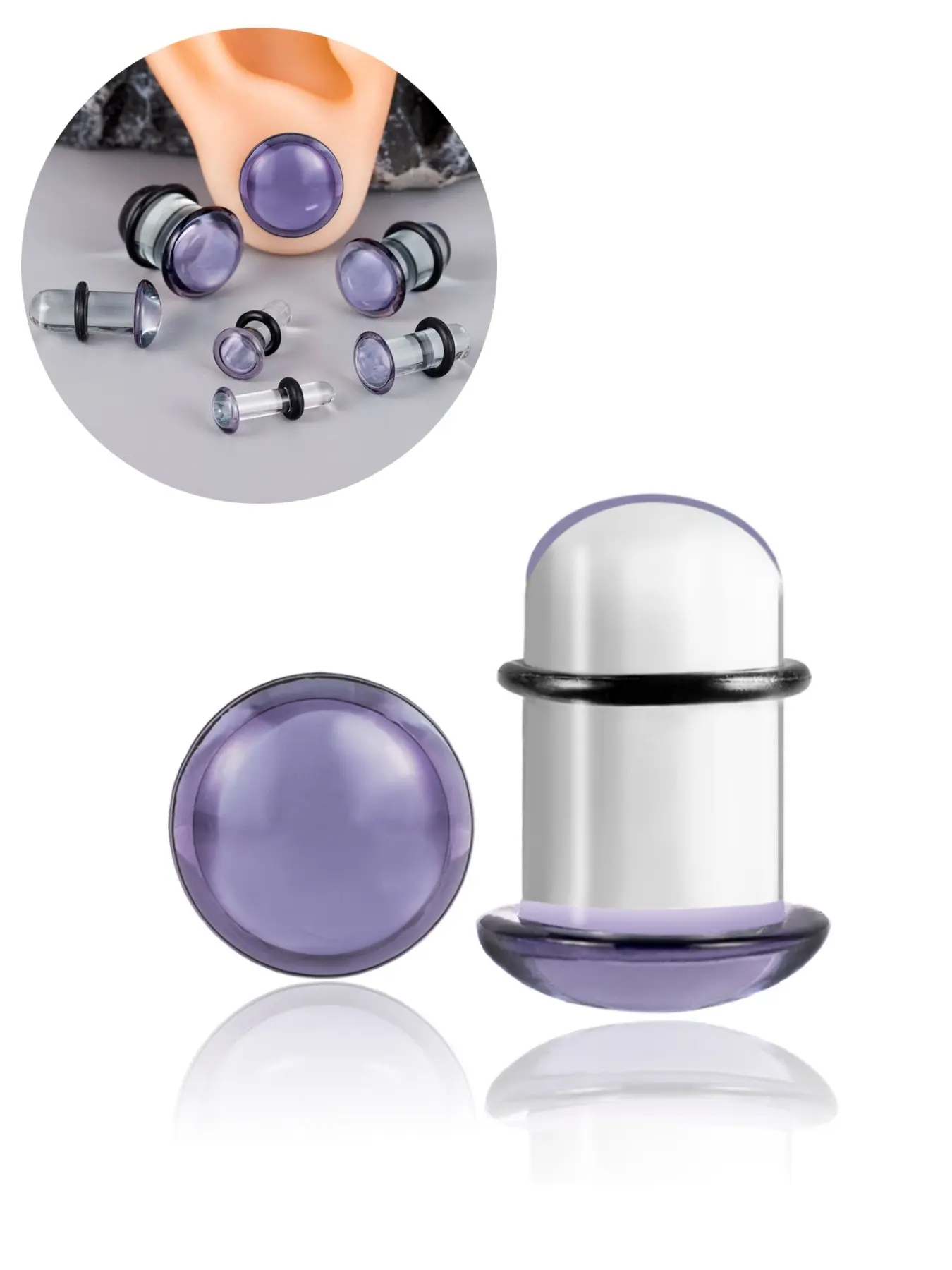 vanku 2pcs Unique 0.5mm Increments 14g-00g Comfy Pain-Free Single Flare Design Glass Dead Stretching Plugs, Hypoallergenic Body Piercing Tapers, Body Jewelry, Ear Gauges, Ear Gauge Tunnels For Hoops