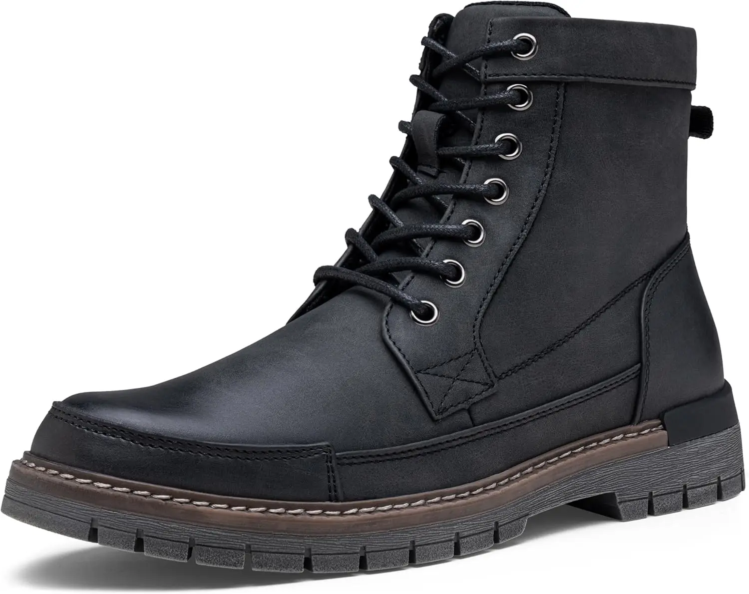Jousen Men's Motorcycle Combat Dress Boots with Zipper | Comfortable Casual Chukka Work Biker Boots Wide Lace-up PU Leather Fashion Round Toe Riding Boots