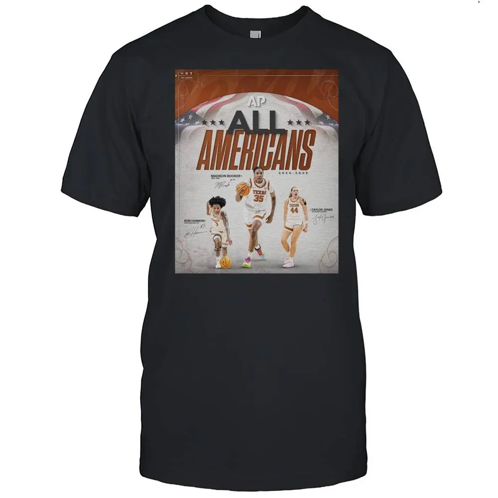 Texas Women’s Basketball AP All-Americans 2024-2025 Madison Booker Rori Harmon Taylor Jones Signatures T-Shirt Fan Tee