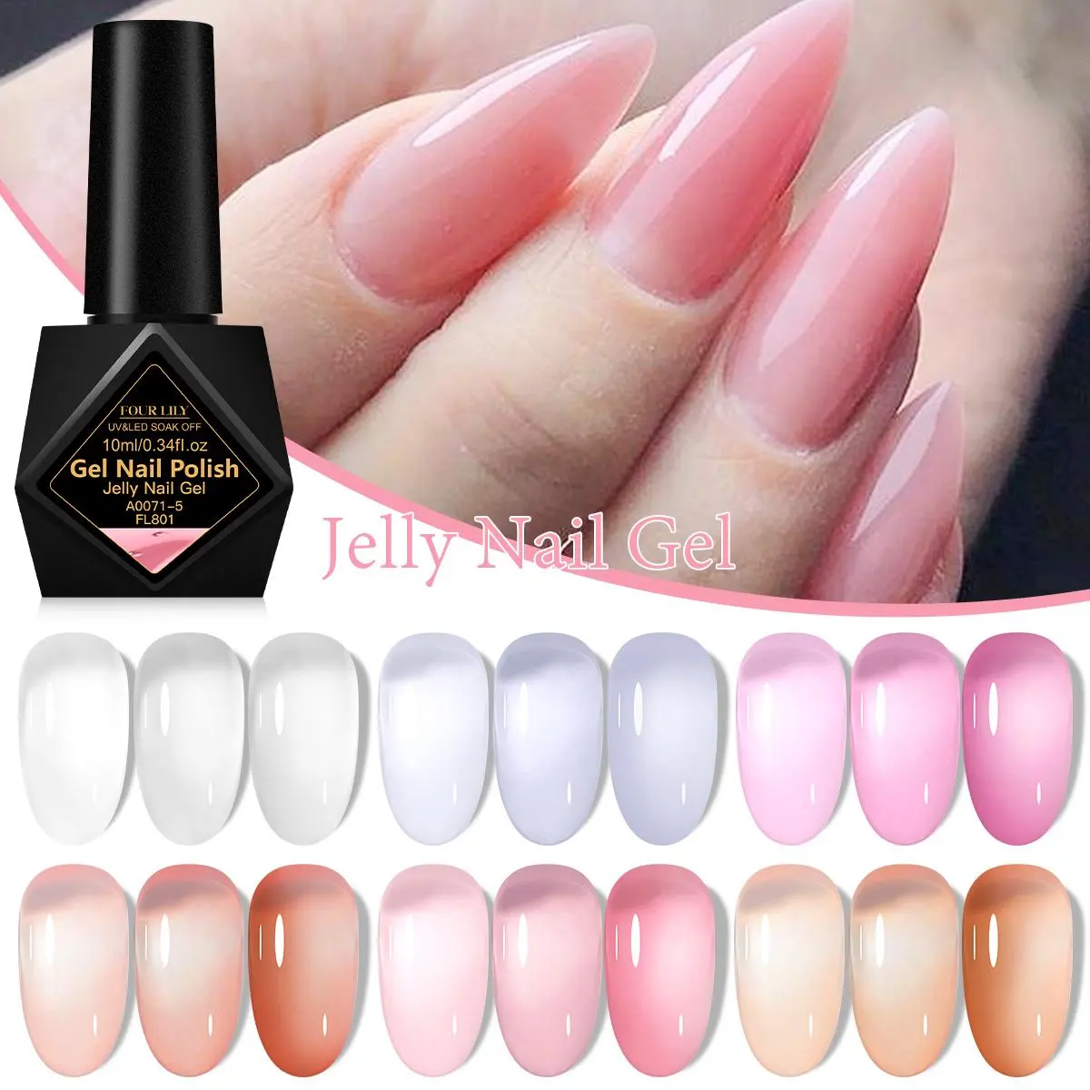 FOUR LILY Milky Jelly Nude Gel Nail Polish 10ML, Semi-Transparent UV Soak Off Gel for DIY Manicure Nail Art, Long Lasting Shades for All Skin Tones